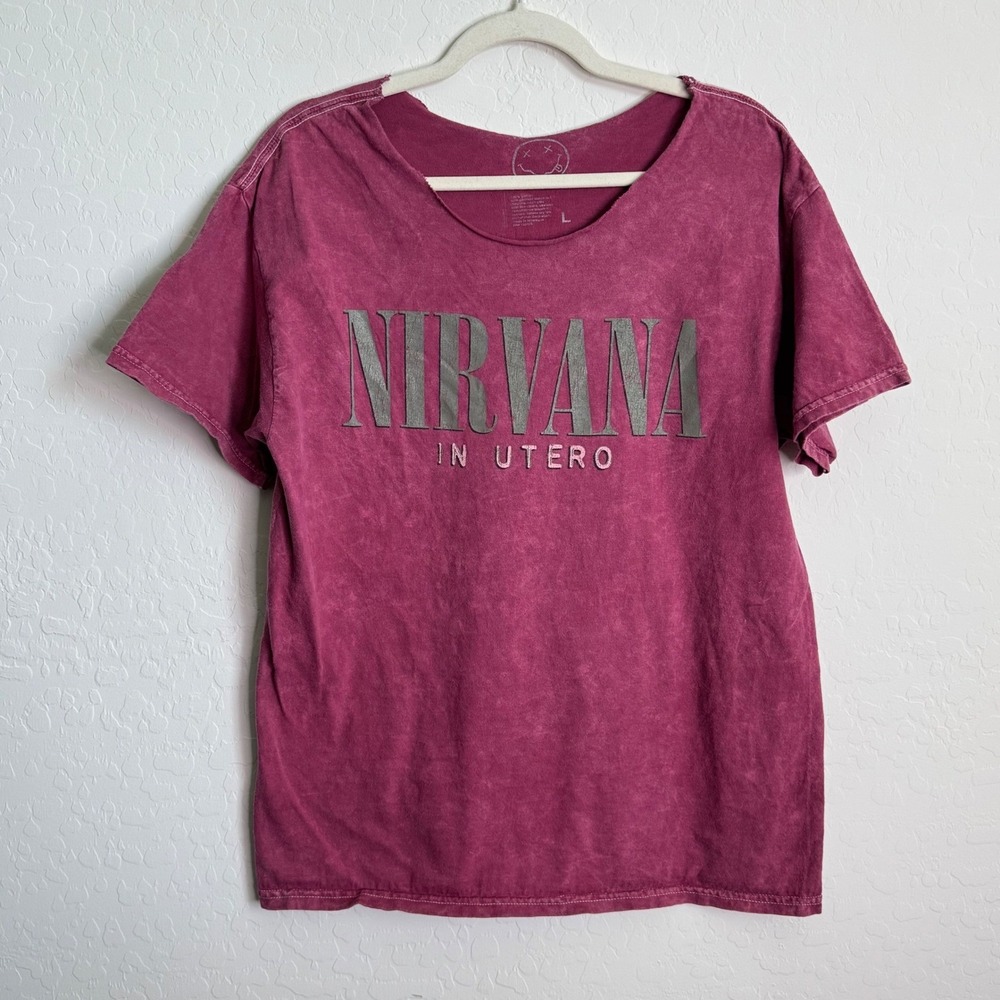 Nirvana In Utero‎ Acid Wash Graphic Tee Maroon Custom Streetwear Grunge Size L